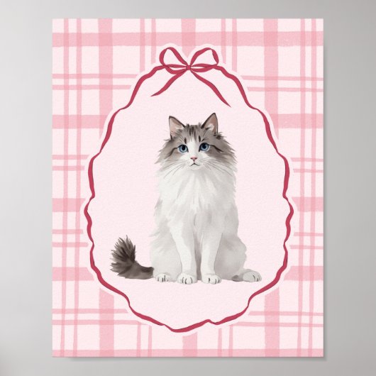 Coquette Lapjeskat Roze Waterverf Poster (Voorkant)