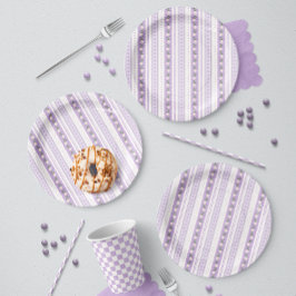 Coquette Lavendel Scallop Bloem Streep Papieren Bordje