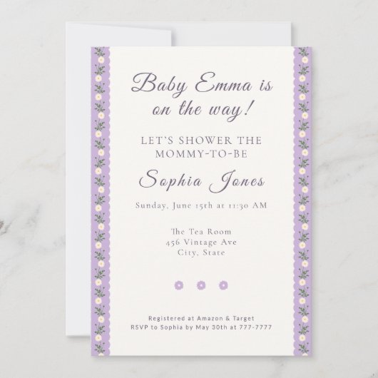 Coquette Lavender Scallop Floral Kaart (Voorkant)