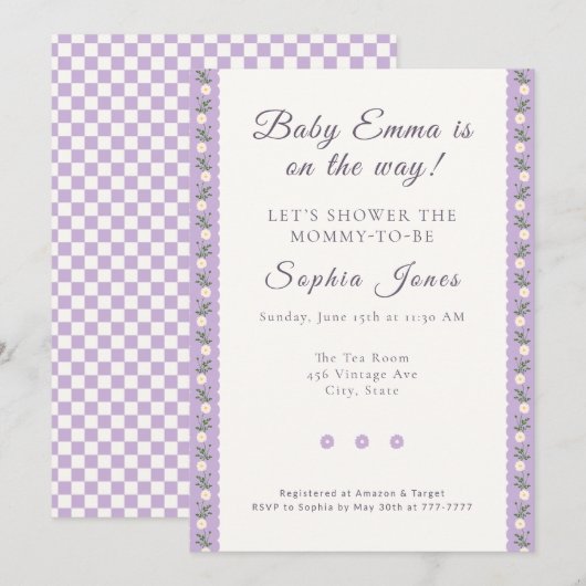 Coquette Lavender Scallop Floral Kaart (Voorkant / Achterkant)