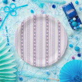 Coquette Lavender Scallop Floral Stripe Papieren Bordje (Feest)