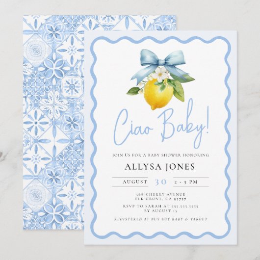 Coquette Lemon Ciao Baby Italiaans Wavy Baby showe Kaart (Voorkant / Achterkant)