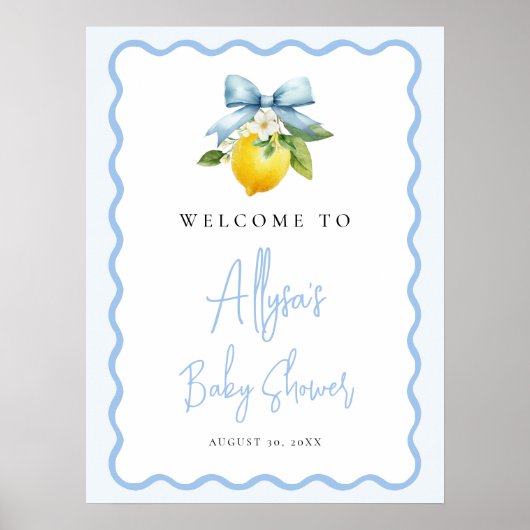 Coquette Lemon Italian Wavy Baby shower Welkom Poster (Voorkant)