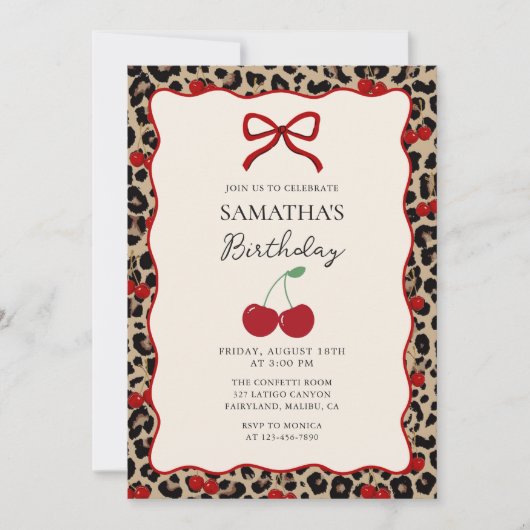 Coquette Leopard Cheetah Girl Birthday Invitation Kaart (Voorkant)