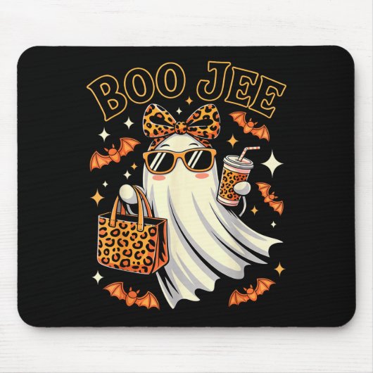 Coquette Leopard Ghost Coffee Boo Jee Halloween Bo Muismat (Voorkant)