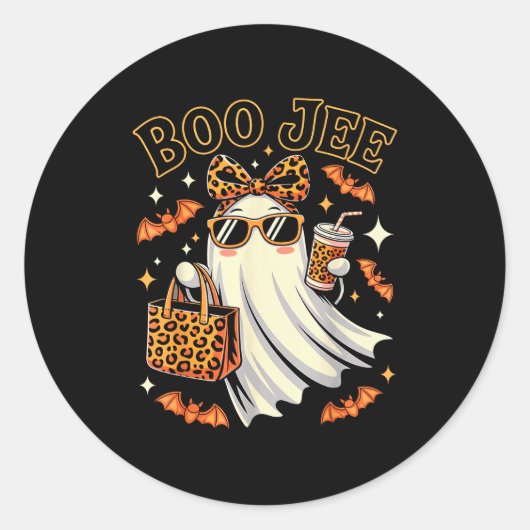 Coquette Leopard Ghost Coffee Boo Jee Halloween Bo Ronde Sticker (Voorkant)
