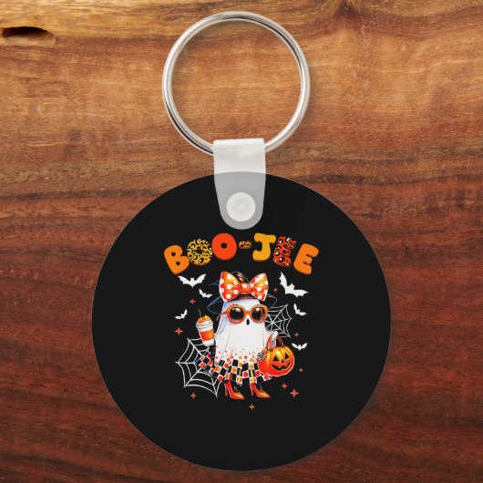 Coquette Leopard Ghost Coffee Boo-jee Halloween Bo Sleutelhanger (Voorkant)