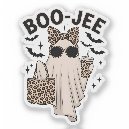 Coquette Leopard Ghost Coffee Boo-JEE Halloween Bo Sticker (Voorkant)