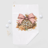 Coquette Leopard Pompoen met Roze Bow – Glam Herfs Golfhanddoek (Insitu)