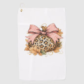 Coquette Leopard Pompoen met Roze Bow – Glam Herfs Golfhanddoek (Voorkant)
