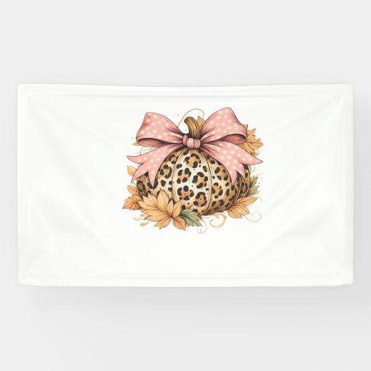 Coquette Leopard Pompoen met Roze Bow – Glam Herfs Spandoek (Horizontaal)