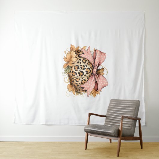 Coquette Leopard Pompoen met Roze Bow – Glam Herfs Wandkleed (In Situ (horizontaal))