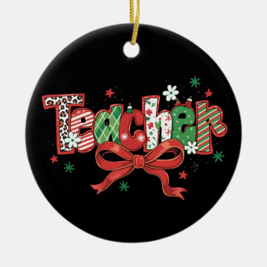Coquette Leraar Kerst Crayon Vrolijk Kerstfeest Keramisch Ornament (Voorkant)