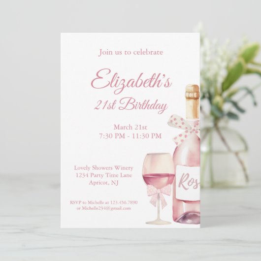 Coquette Licht Roze Bogen en Wijn 21e Verjaardag Kaart (Staand voorkant)