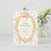 Coquette  Lijst Roze Bow Toile Verjaardag Kaart (Staand voorkant)