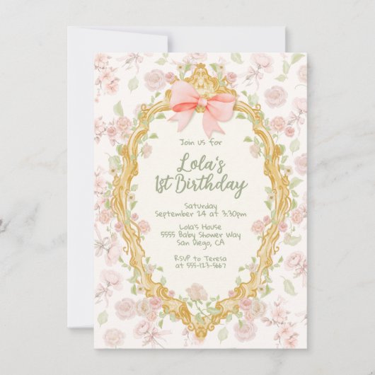 Coquette  Lijst Roze Bow Toile Verjaardag Kaart (Voorkant)