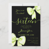 Coquette Lime Green Bow Sweet 16 Birthday Black Kaart (Voorkant)