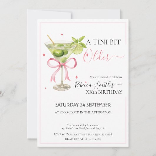 Coquette limoen cocktail 'A tini bit older' verjaa Kaart (Voorkant)
