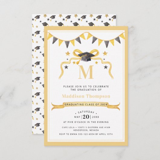 Coquette lint Afstuderen Monogram Crest Kaart (Voorkant / Achterkant)