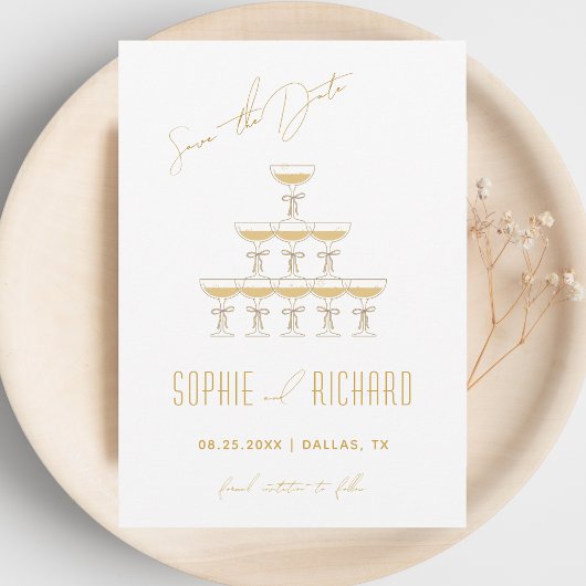 Coquette lint champagne fontein bruiloft save the date