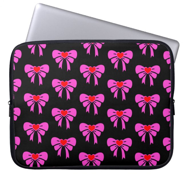 Coquette Lint Patroon Rood Roze Zwart y2k Preppy Laptop Sleeve (Voorkant)