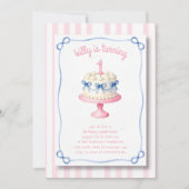 Coquette lint roze streep verjaardagstaart 1e kaart (Voorkant)