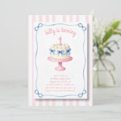 Coquette lint roze streep verjaardagstaart 1e kaart (Staand voorkant)