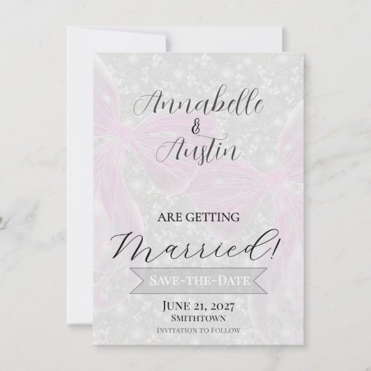 Coquette lintelboog in roze Save-The-Date Kaart (Voorkant)