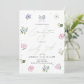 Coquette linten & bloemengraduatie uitnodiging (Staand voorkant)