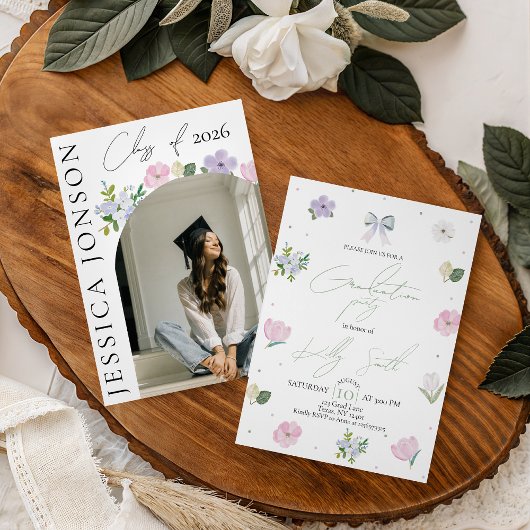 Coquette linten & bloemengraduatie uitnodiging