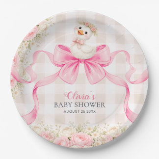 Coquette Little Goose Pink Bow Girl Baby Shower Papieren Bordje