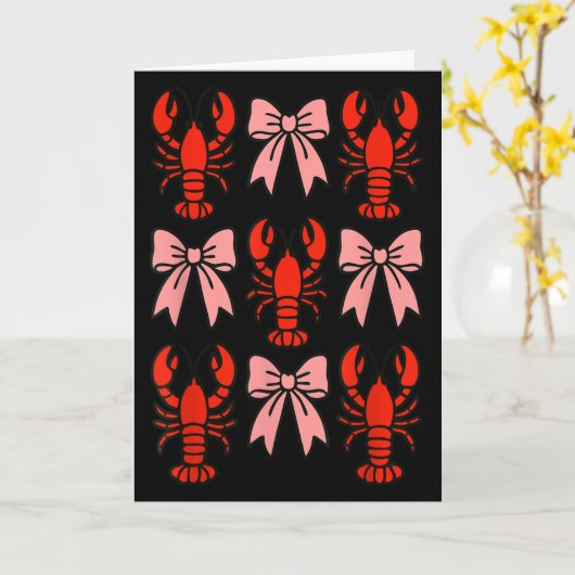 Coquette Lobster Nk Bow Clean Girl Retro Aesthetic Kaart (Gele Bloem)