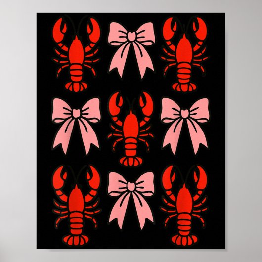 Coquette Lobster Nk Bow Clean Girl Retro Aesthetic Poster (Voorkant)