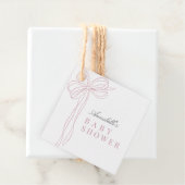 Coquette Long Pink Bow Ribbon Girl Baby Shower Bedankjes Labels (In situ)