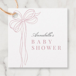 Coquette Long Pink Bow Ribbon Girl Baby Shower Bedankjes Labels