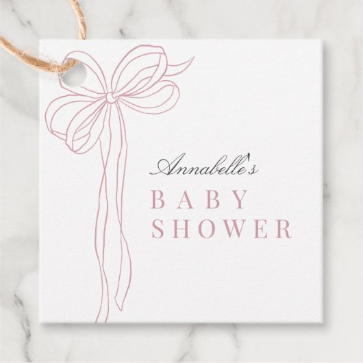 Coquette Long Pink Bow Ribbon Girl Baby Shower Bedankjes Labels (Voorkant)