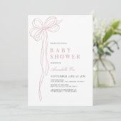 Coquette Long Pink Bow Ribbon Girl Baby shower Kaart (Staand voorkant)