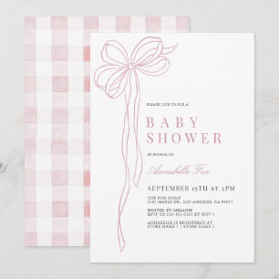 Coquette Long Pink Bow Ribbon Girl Baby shower Kaart