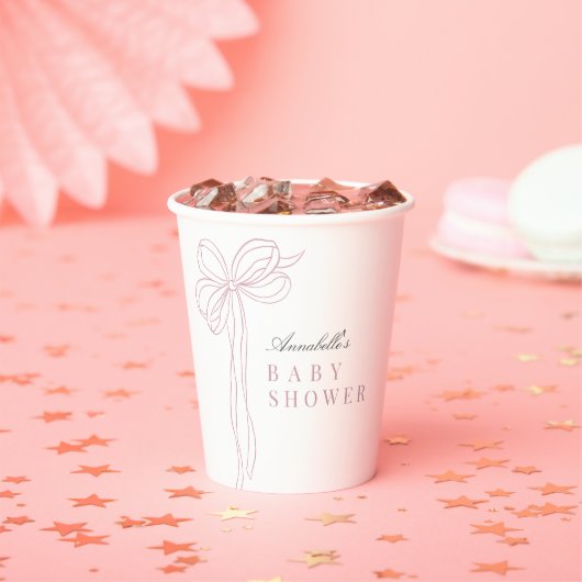Coquette Long Pink Bow Ribbon Girl Baby Shower Papieren Bekers (Insitu)