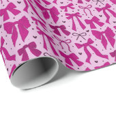 Coquette Magenta Bogen & Harten Cadeaupapier (Rol Hoek)