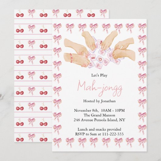 Coquette Mahjong Party Kaart (Voorkant / Achterkant)