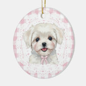 Coquette Maltese Dog Pink Gingham Bows Keramisch Ornament (Links)