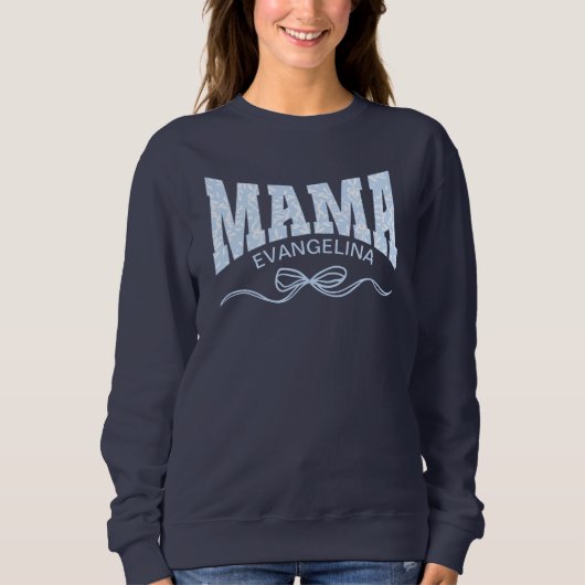 Coquette MAMA gepersonaliseerd blauw toilet Trui (Voorkant)