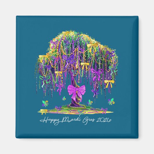 Coquette Mardi Gras 2026 Beads Tree Carnival New O Magneet (Voorkant)