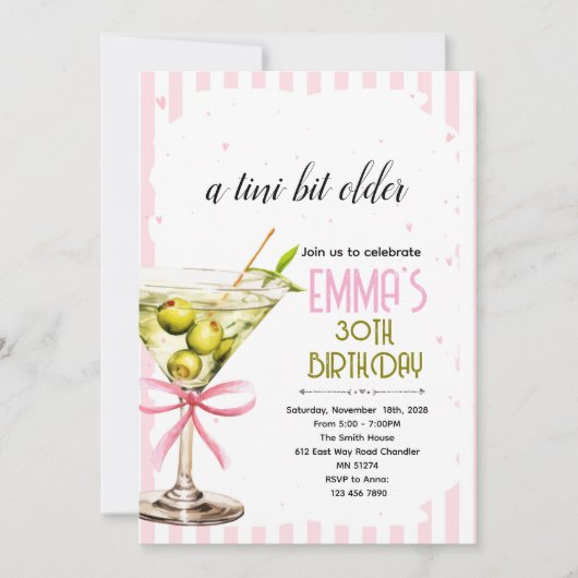 Coquette Martini verjaardagsuitnodiging Kaart (Voorkant)