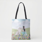 Coquette Meisje en Hond Spring Meadow Canvas tas (Voorkant)