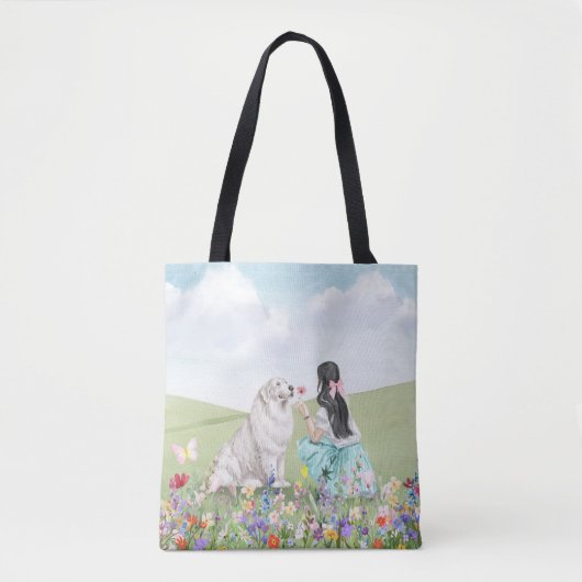 Coquette Meisje en Hond Spring Meadow Canvas tas (Voorkant)
