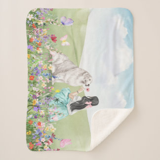 Coquette Meisje en Hond Spring Meadow Sherpa Blank Deken