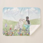 Coquette Meisje en Hond Spring Meadow Sherpa Blank Deken (Voorkant (horizontaal))