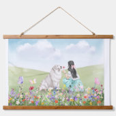 Coquette Meisje en Hond Spring Meadow Tapestry Hangend Wandkleed (Voorkant)
